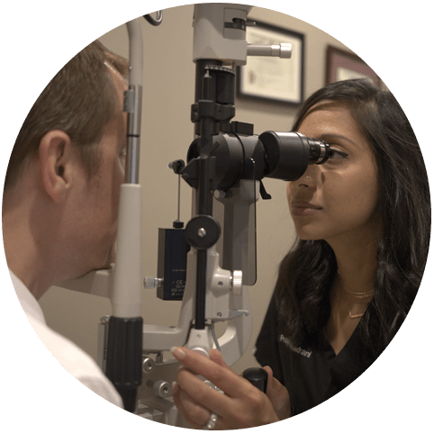Dr. Prapti Chandrani performing a eye exam for keratoconus at Somerset Eye Care in NJ